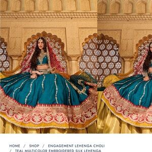 Teal Multicolor Embroidered Silk Lehenga